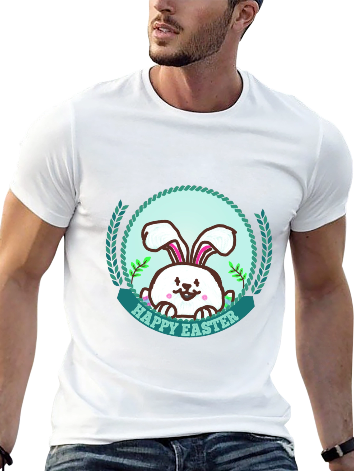 Happy Easter Bunny Graphic T-Shirt - Festive Holiday Apparel