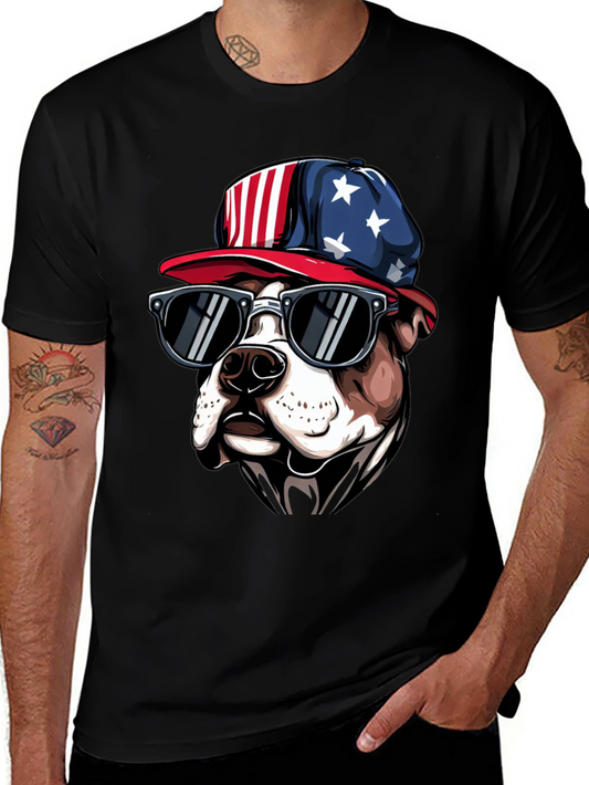 Patriotic Bulldog T-Shirt with Sunglasses