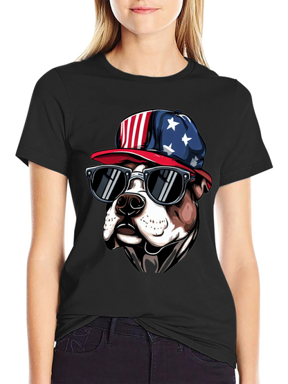 Patriotic Bulldog T-Shirt with Sunglasses