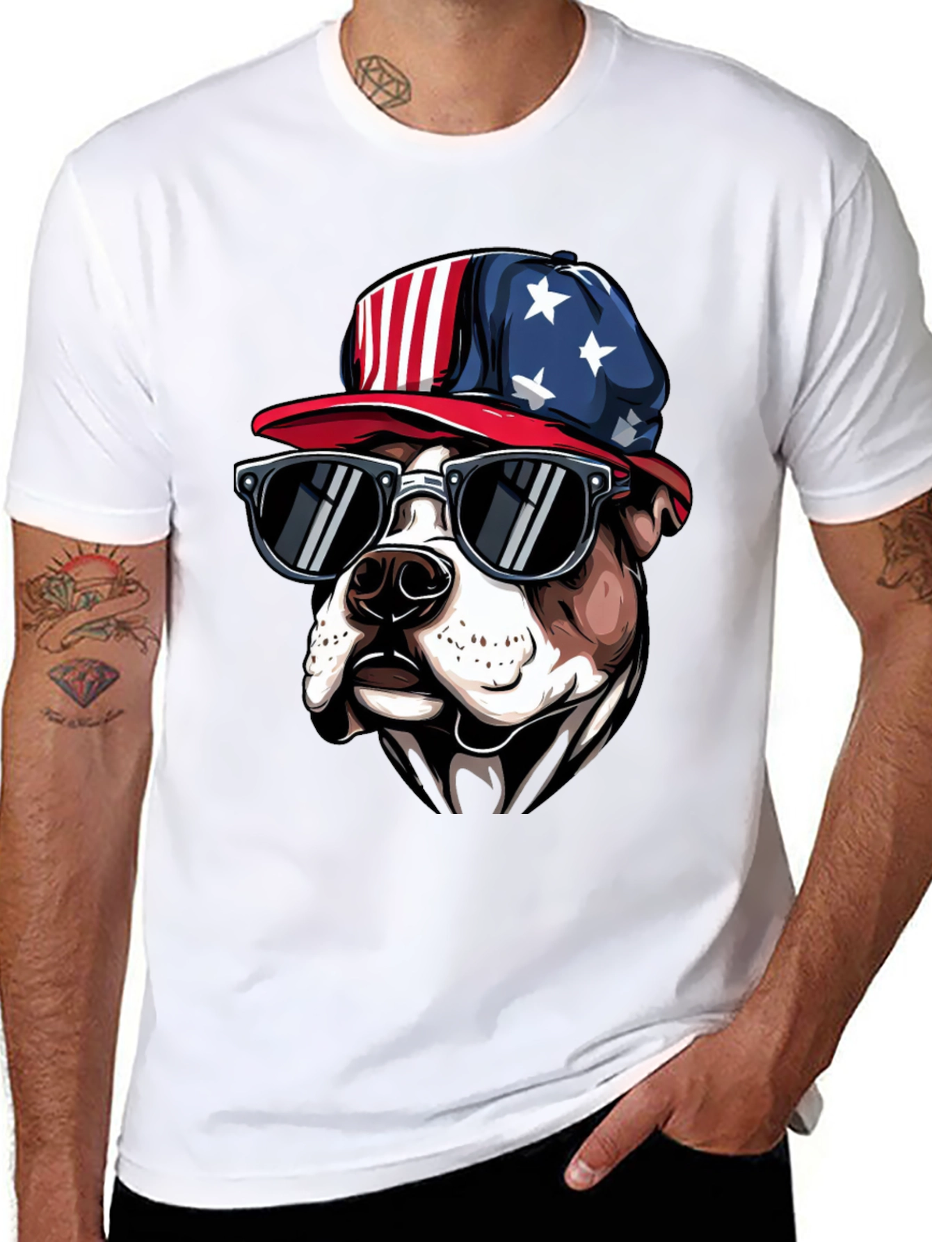 Patriotic Bulldog T-Shirt with Sunglasses
