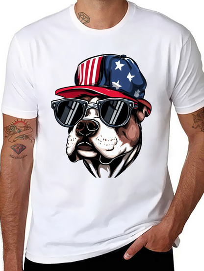 Patriotic Bulldog T-Shirt with Sunglasses