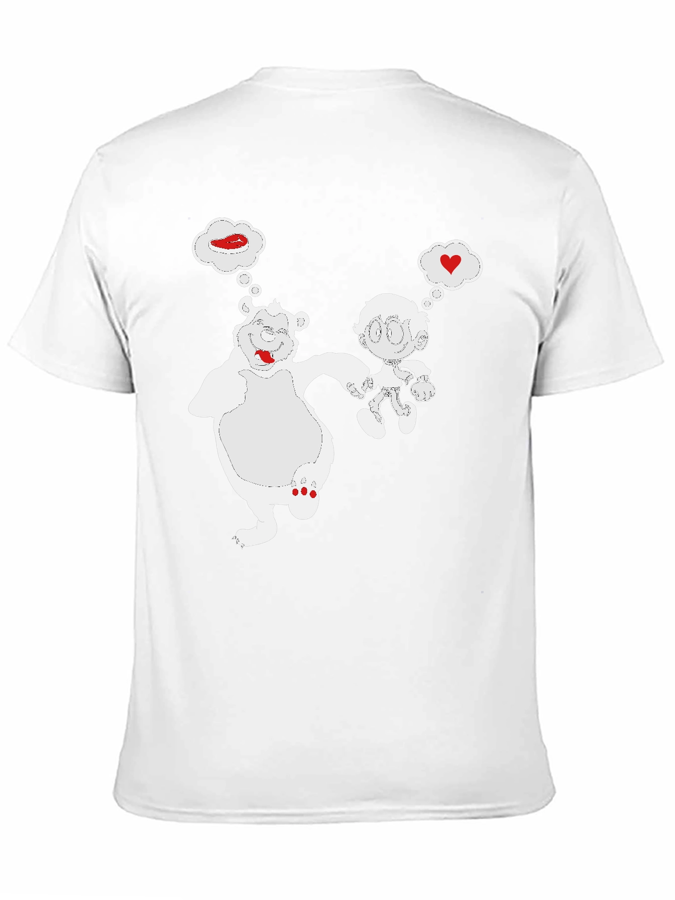 Cartoon Bear & Boy Black T-Shirt