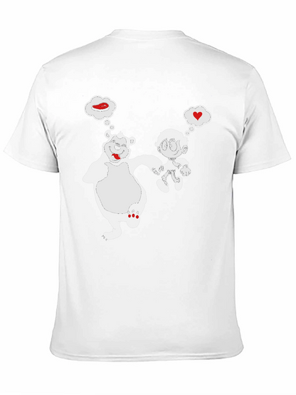 Cartoon Bear & Boy Black T-Shirt