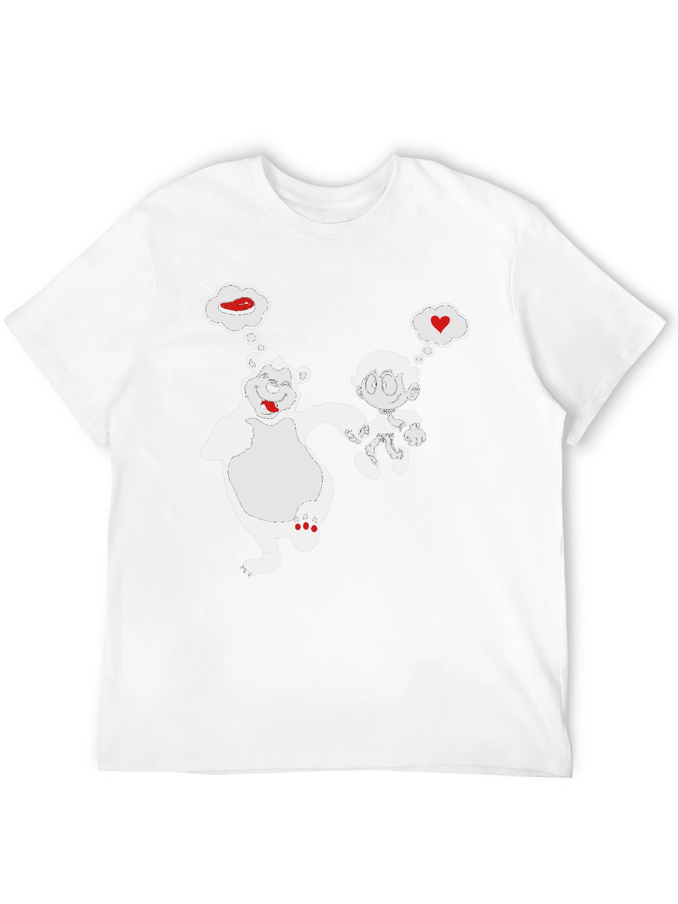 Cartoon Bear & Boy Black T-Shirt