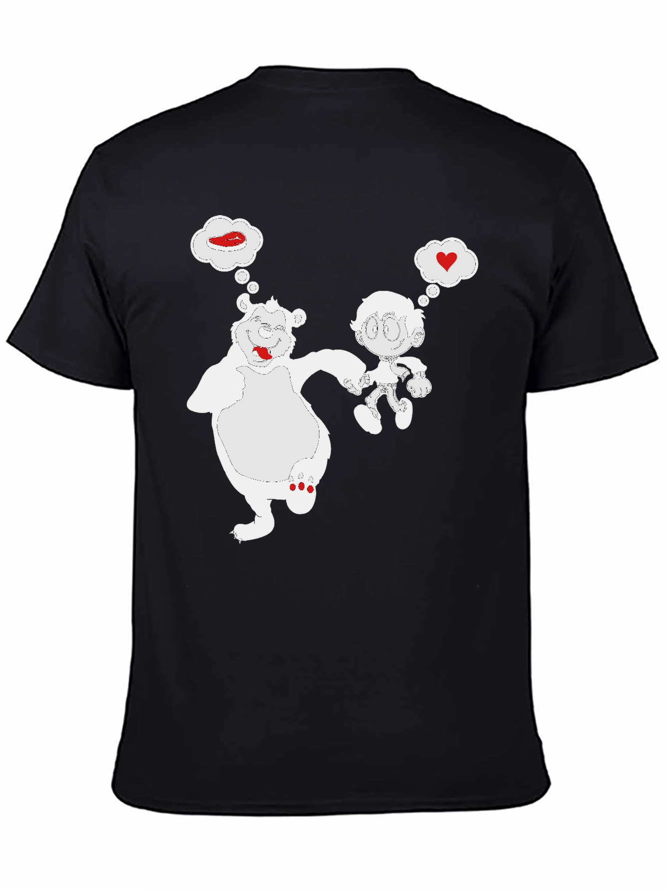 Cartoon Bear & Boy Black T-Shirt