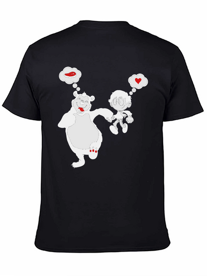 Cartoon Bear & Boy Black T-Shirt