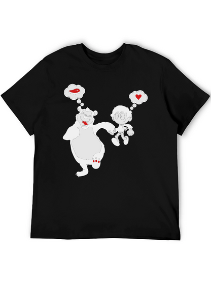 Cartoon Bear & Boy Black T-Shirt