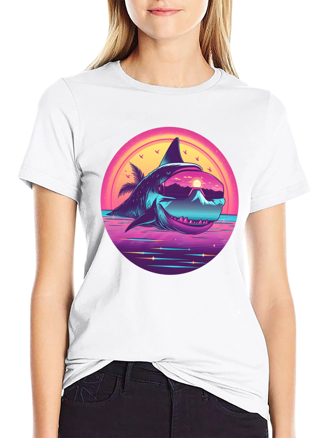 Retro Shark Graphic Tee - Black