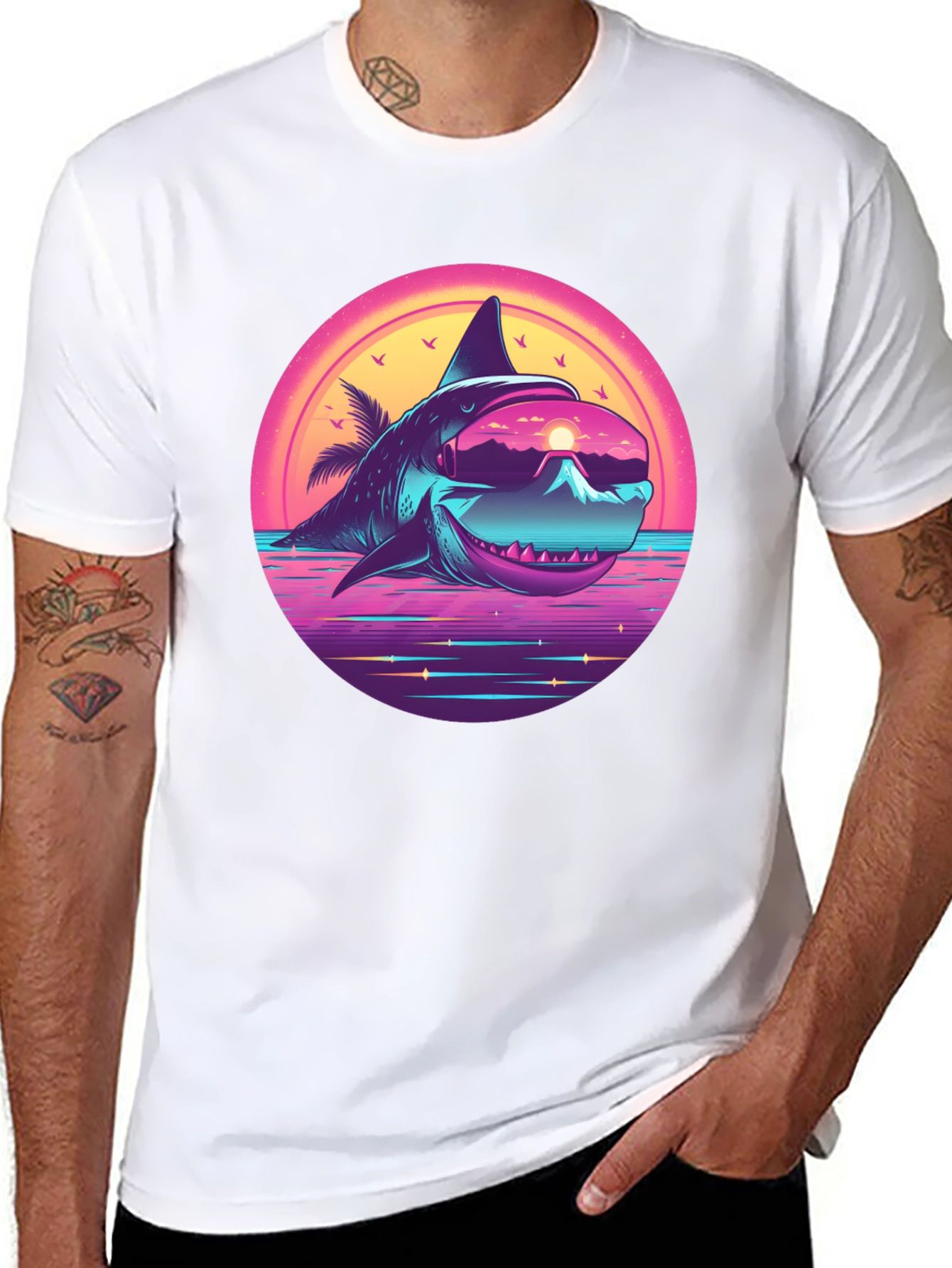 Retro Shark Graphic Tee - Black