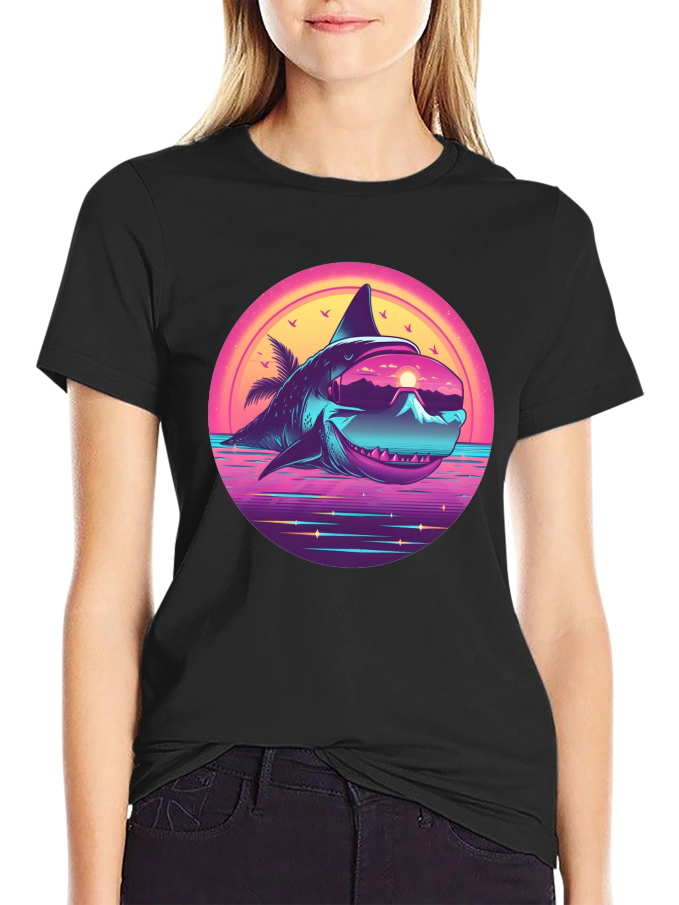 Retro Shark Graphic Tee - Black