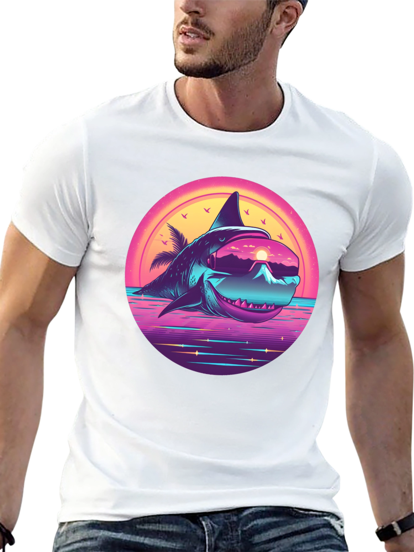 Retro Shark Graphic Tee - Black