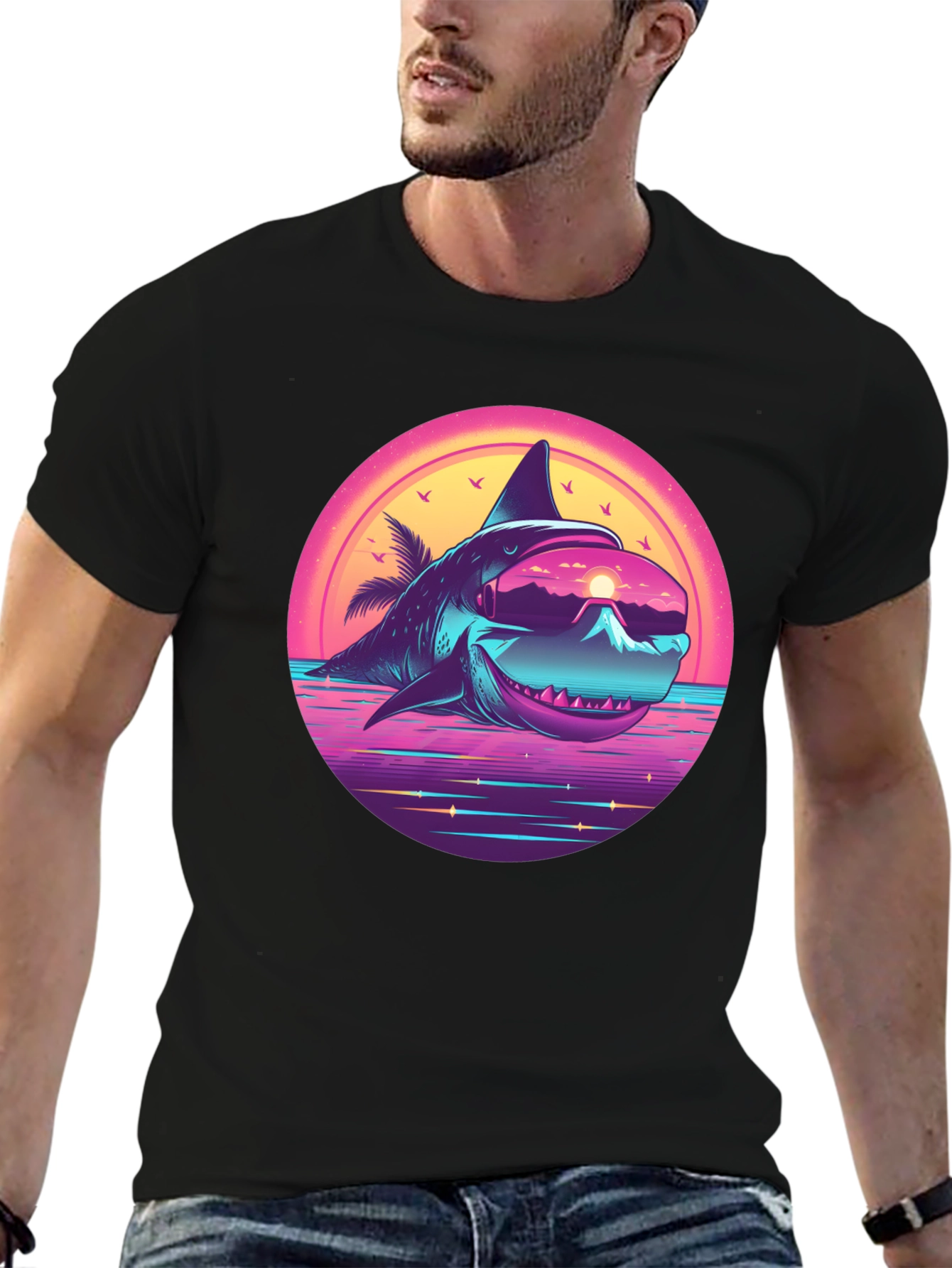 Retro Shark Graphic Tee - Black