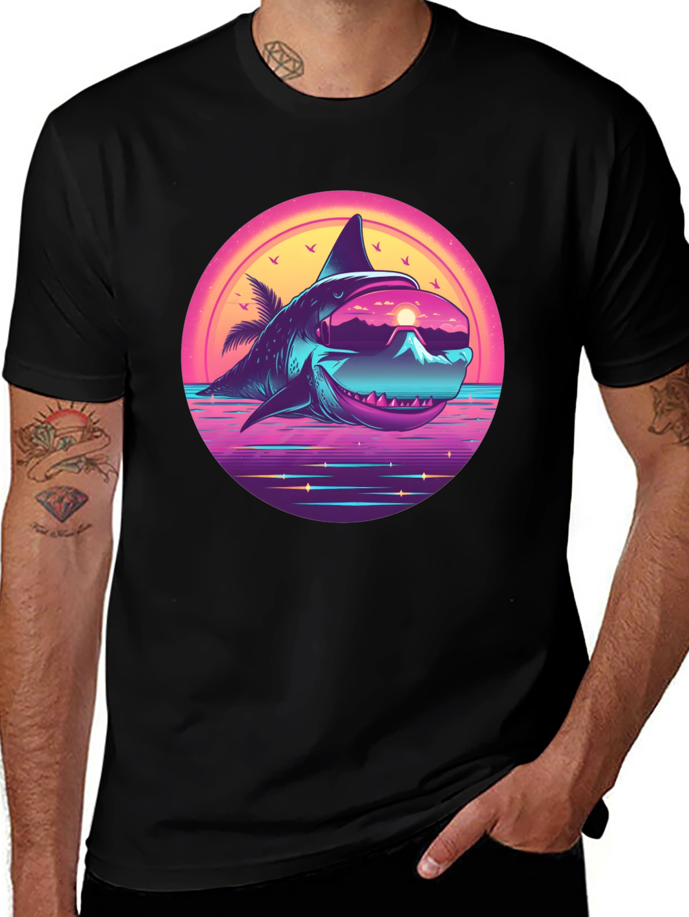 Retro Shark Graphic Tee - Black