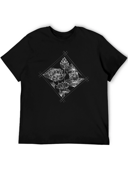 Floral Diamond Graphic Black T-Shirt