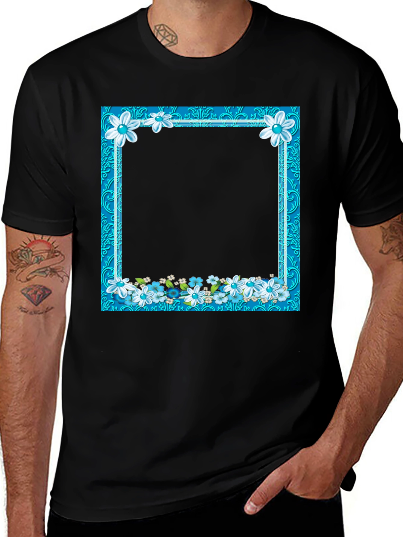 Floral Frame Black T-Shirt