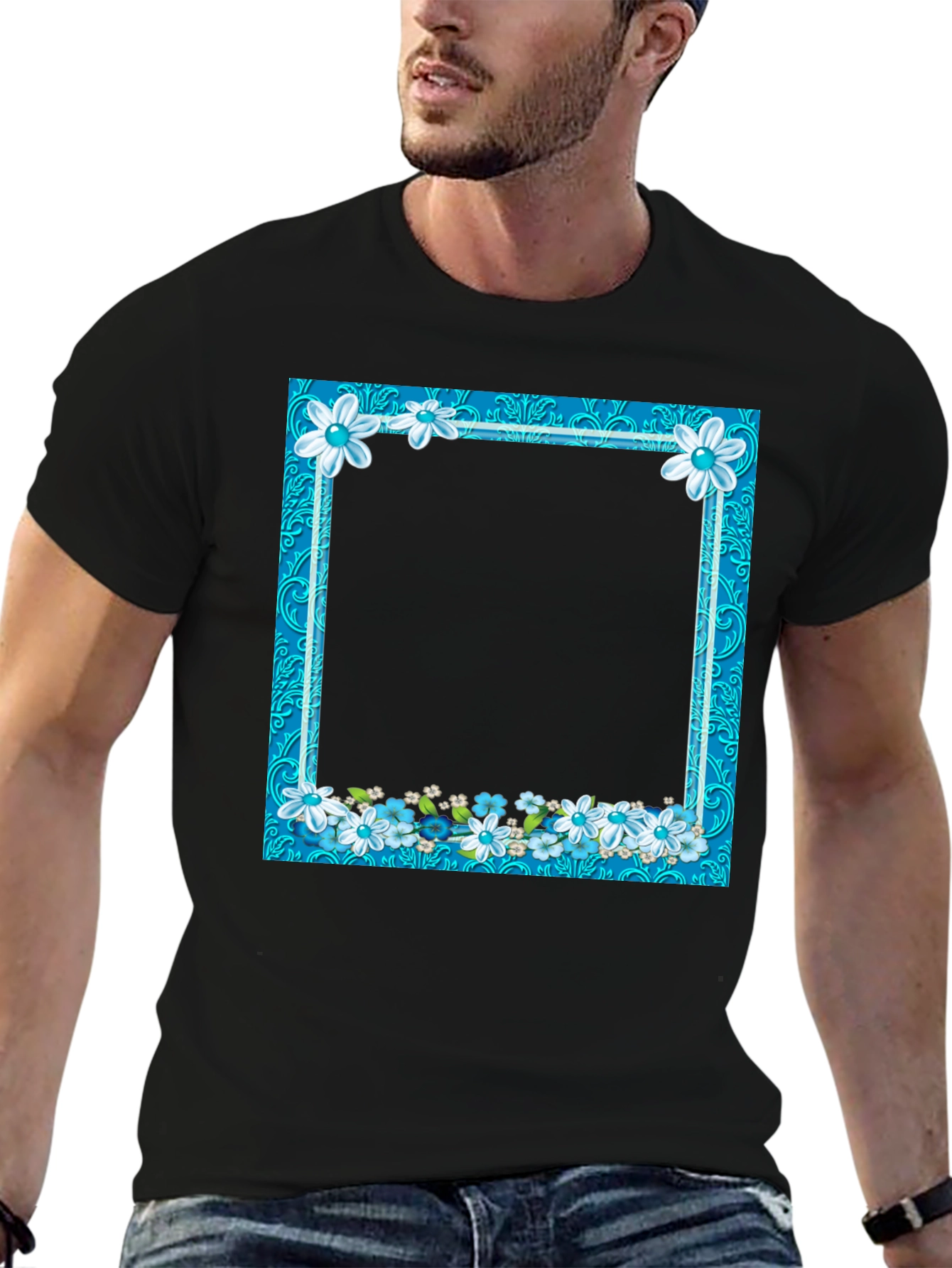 Floral Frame Black T-Shirt
