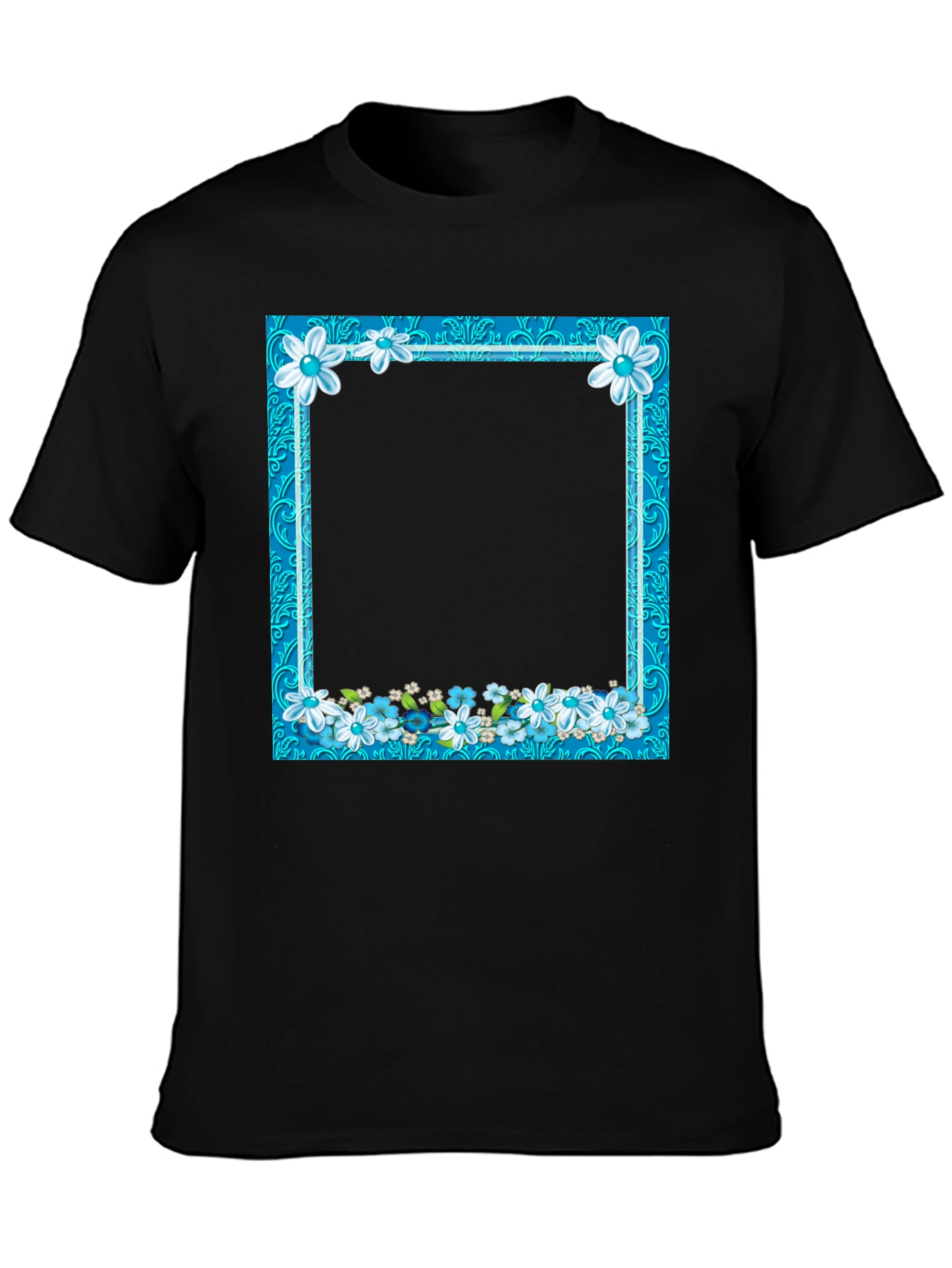 Floral Frame Black T-Shirt