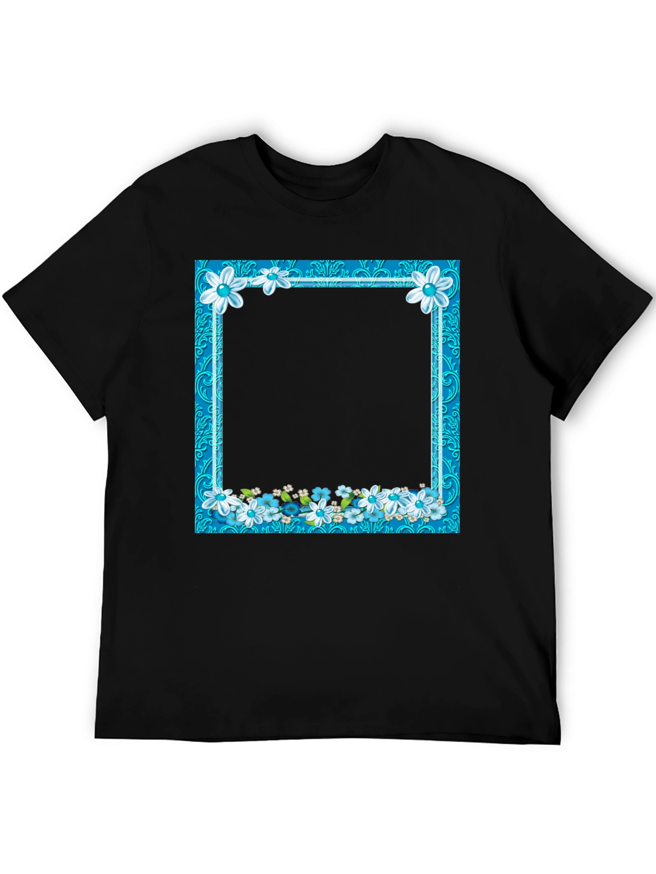 Floral Frame Black T-Shirt