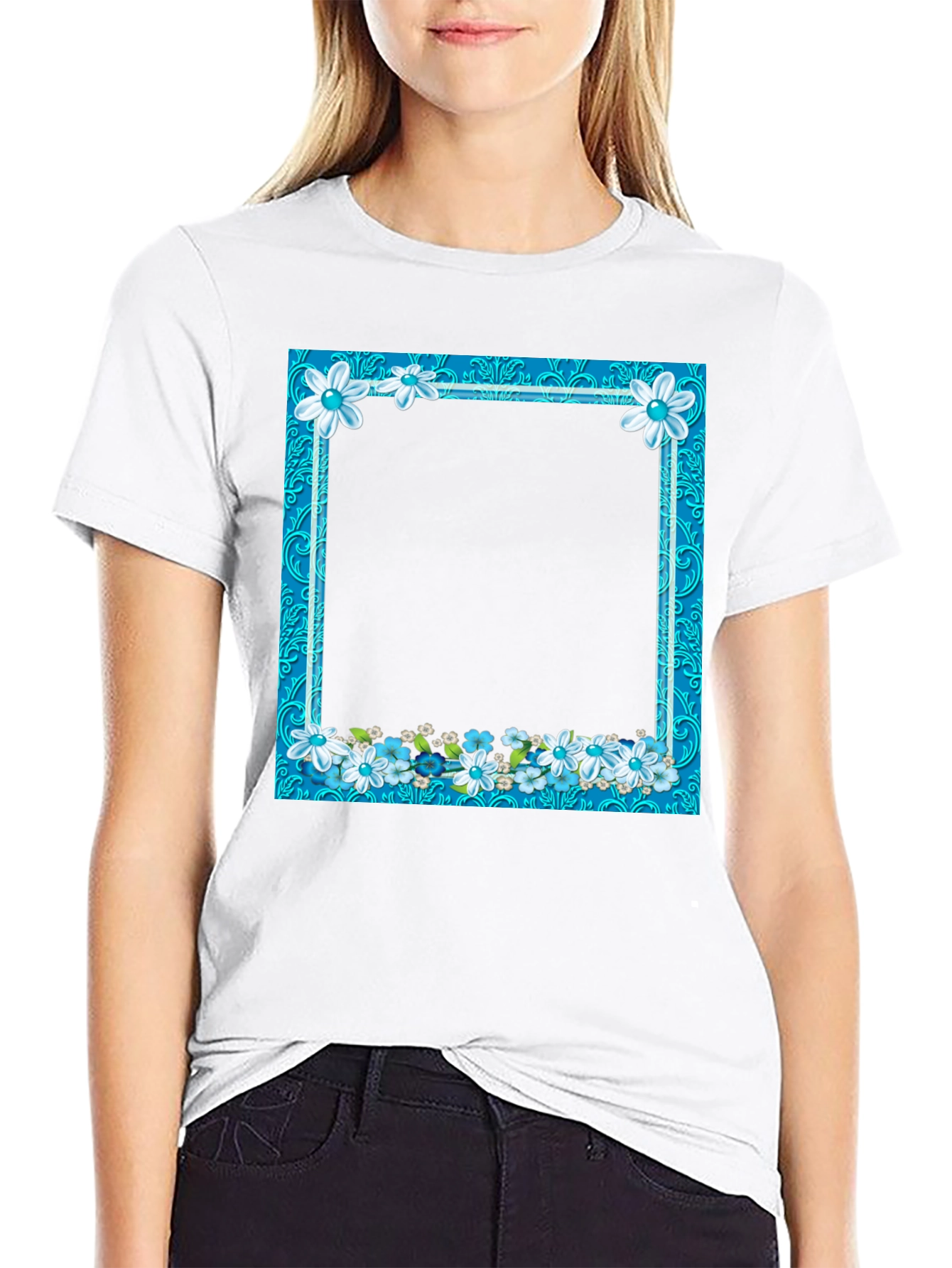 Floral Frame Black T-Shirt