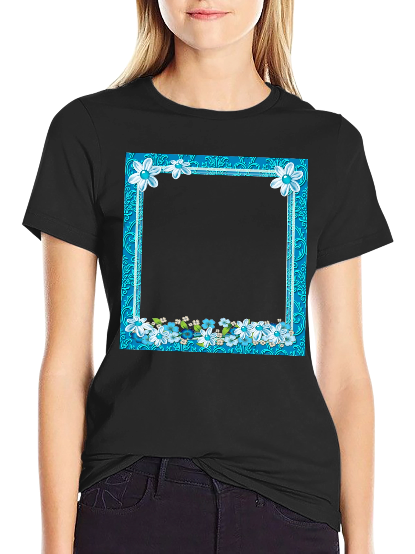 Floral Frame Black T-Shirt