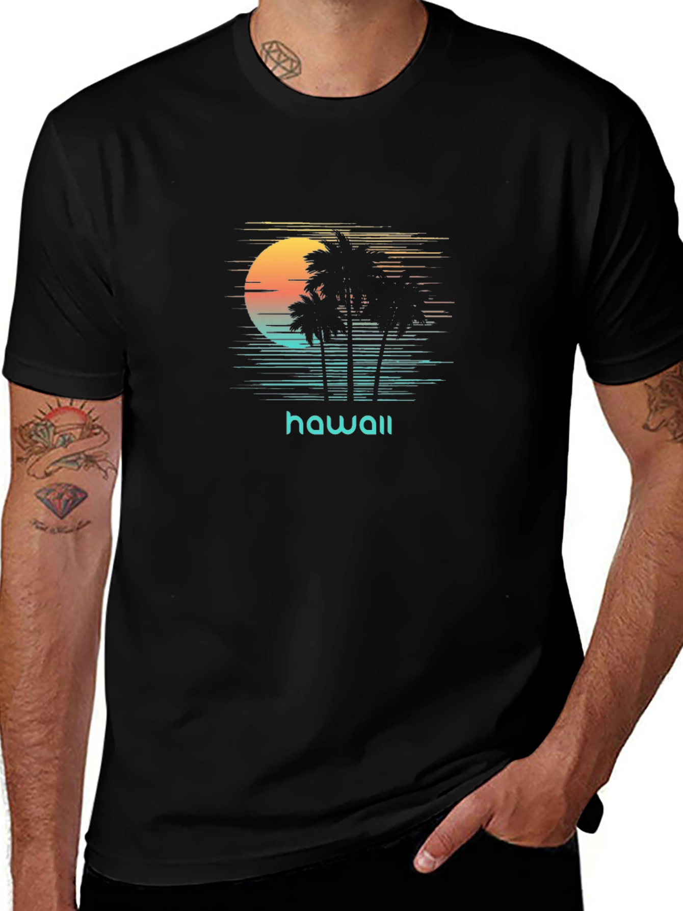 Hawaii Sunset Palm Tree Graphic T-Shirt