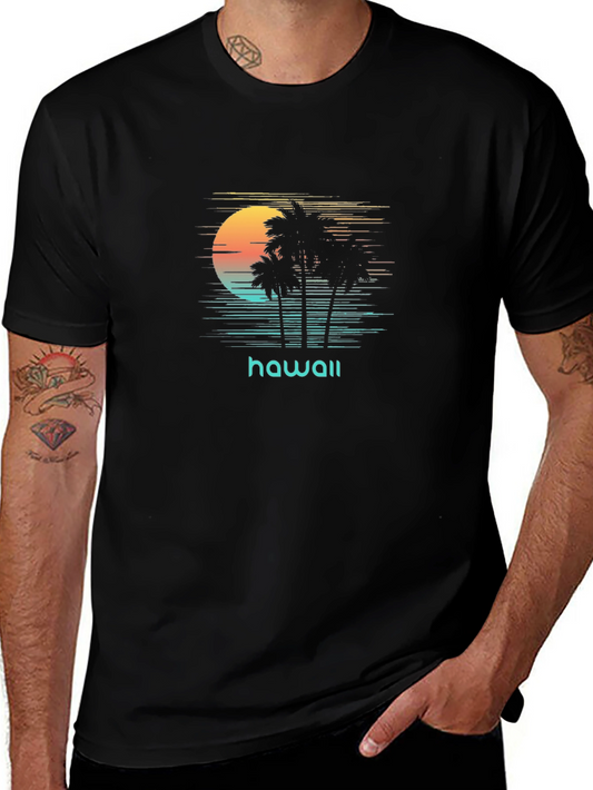 Hawaii Sunset Palm Tree Graphic T-Shirt