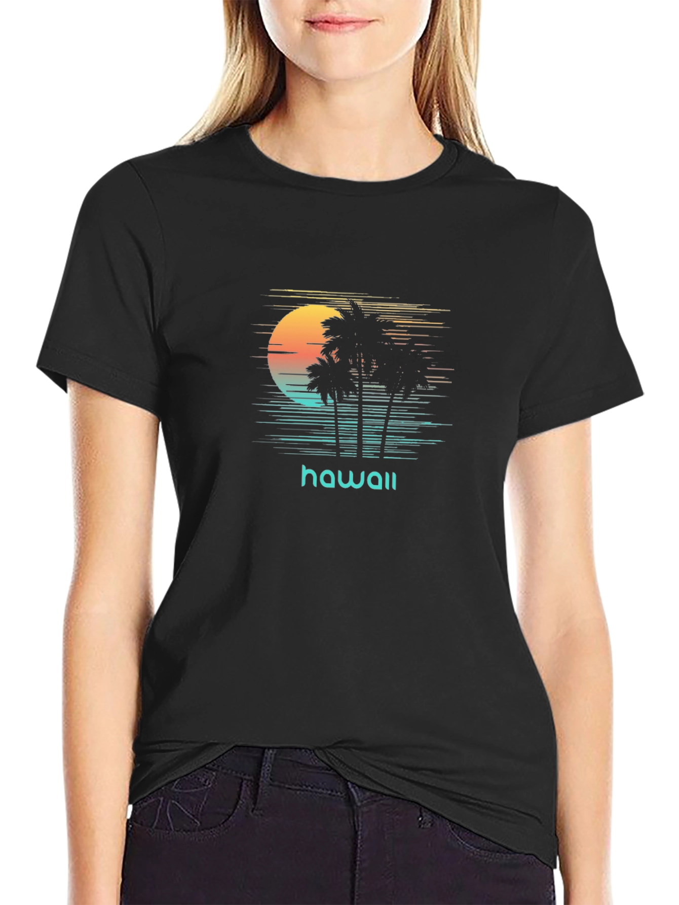 Hawaii Sunset Palm Tree Graphic T-Shirt