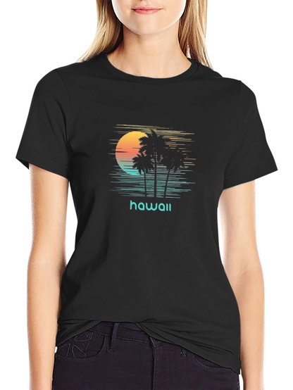 Hawaii Sunset Palm Tree Graphic T-Shirt