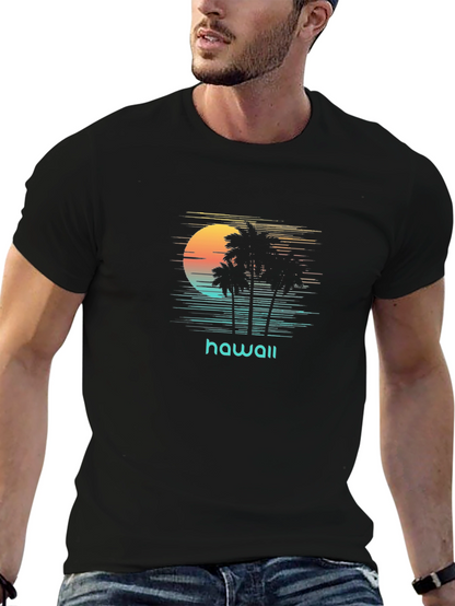 Hawaii Sunset Palm Tree Graphic T-Shirt