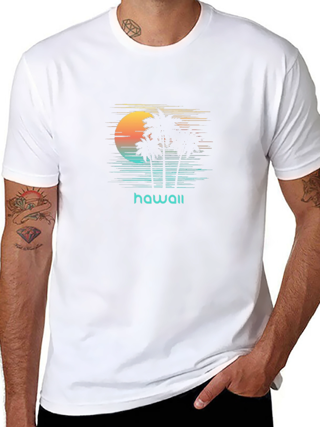 Hawaii Sunset Palm Tree Graphic T-Shirt