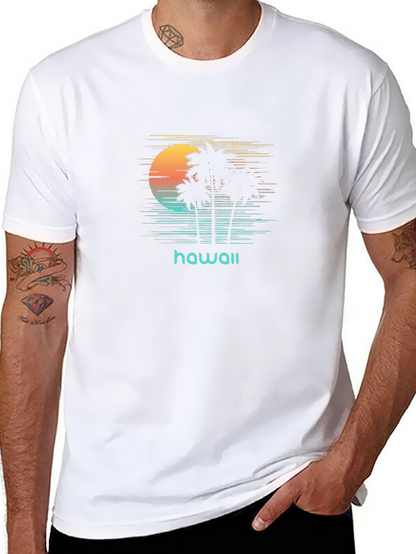 Hawaii Sunset Palm Tree Graphic T-Shirt