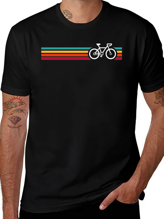 Retro Bicycle Stripes Graphic Tee - Black