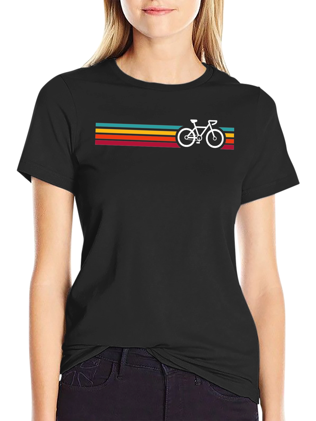 Retro Bicycle Stripes Graphic Tee - Black
