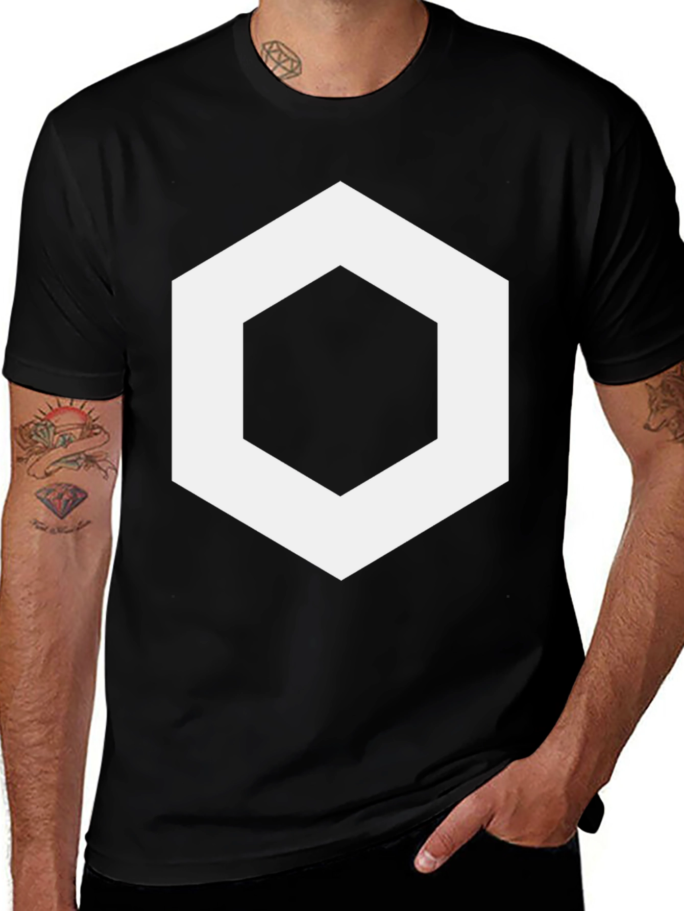 Geometric Hexagon Graphic Tee - Stylish Mens Black T-Shirt