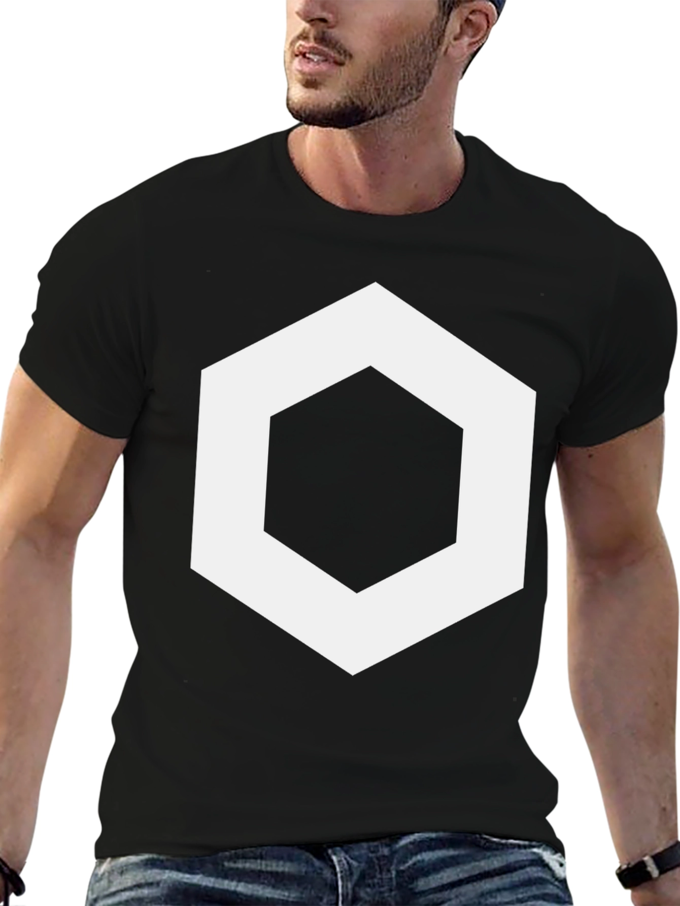 Geometric Hexagon Graphic Tee - Stylish Mens Black T-Shirt