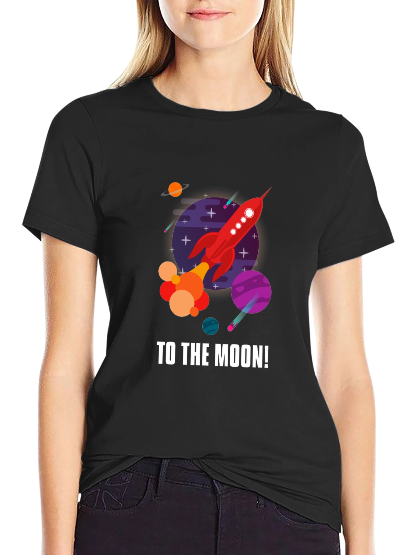 To the Moon Rocket Graphic T-Shirt - Black