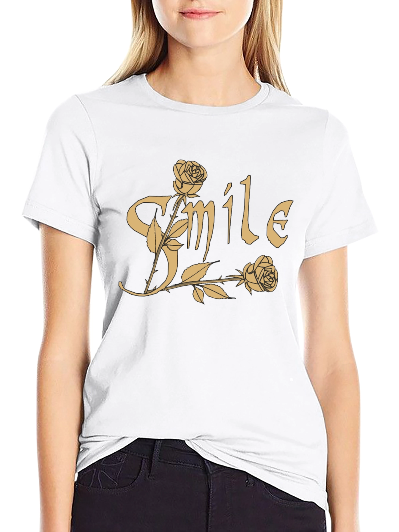 Smile Roses Graphic T-Shirt - Casual Cotton Tee