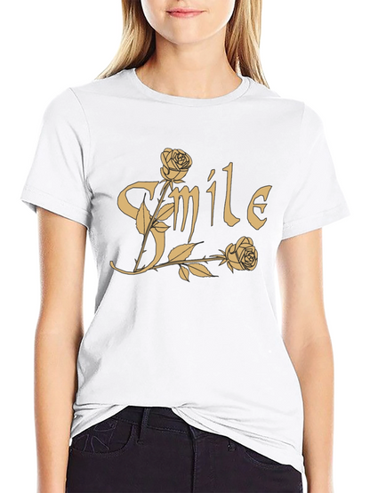 Smile Roses Graphic T-Shirt - Casual Cotton Tee
