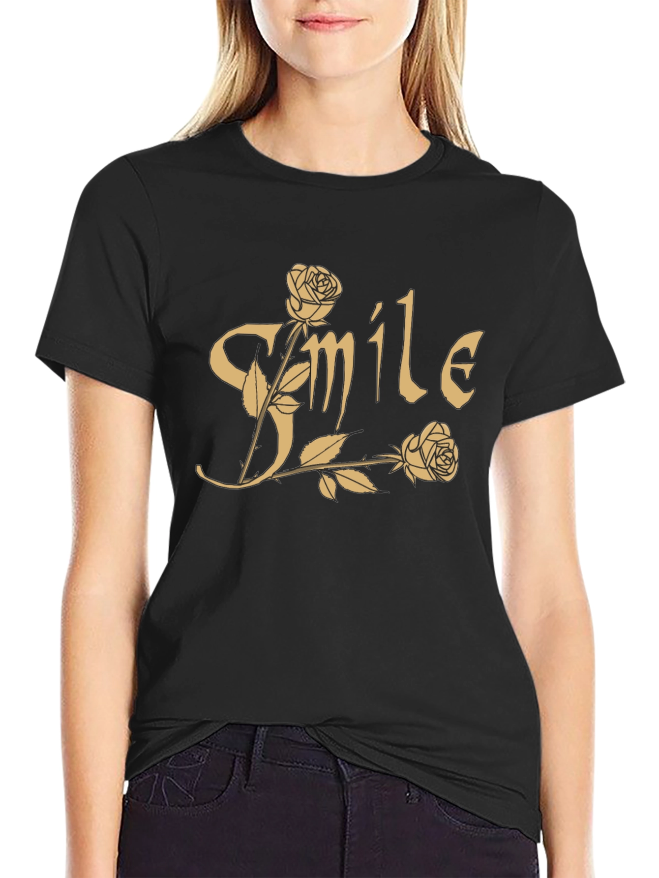 Smile Roses Graphic T-Shirt - Casual Cotton Tee