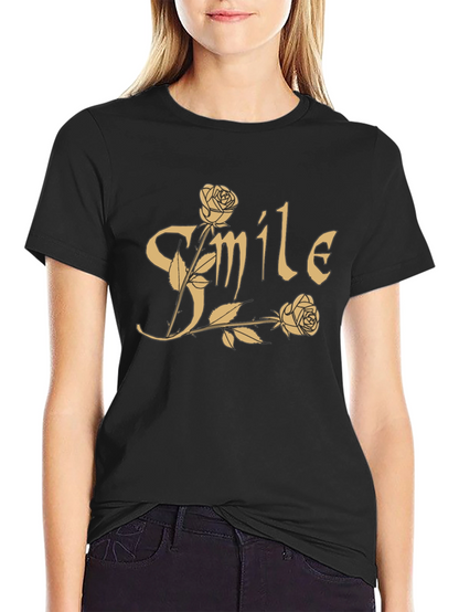 Smile Roses Graphic T-Shirt - Casual Cotton Tee