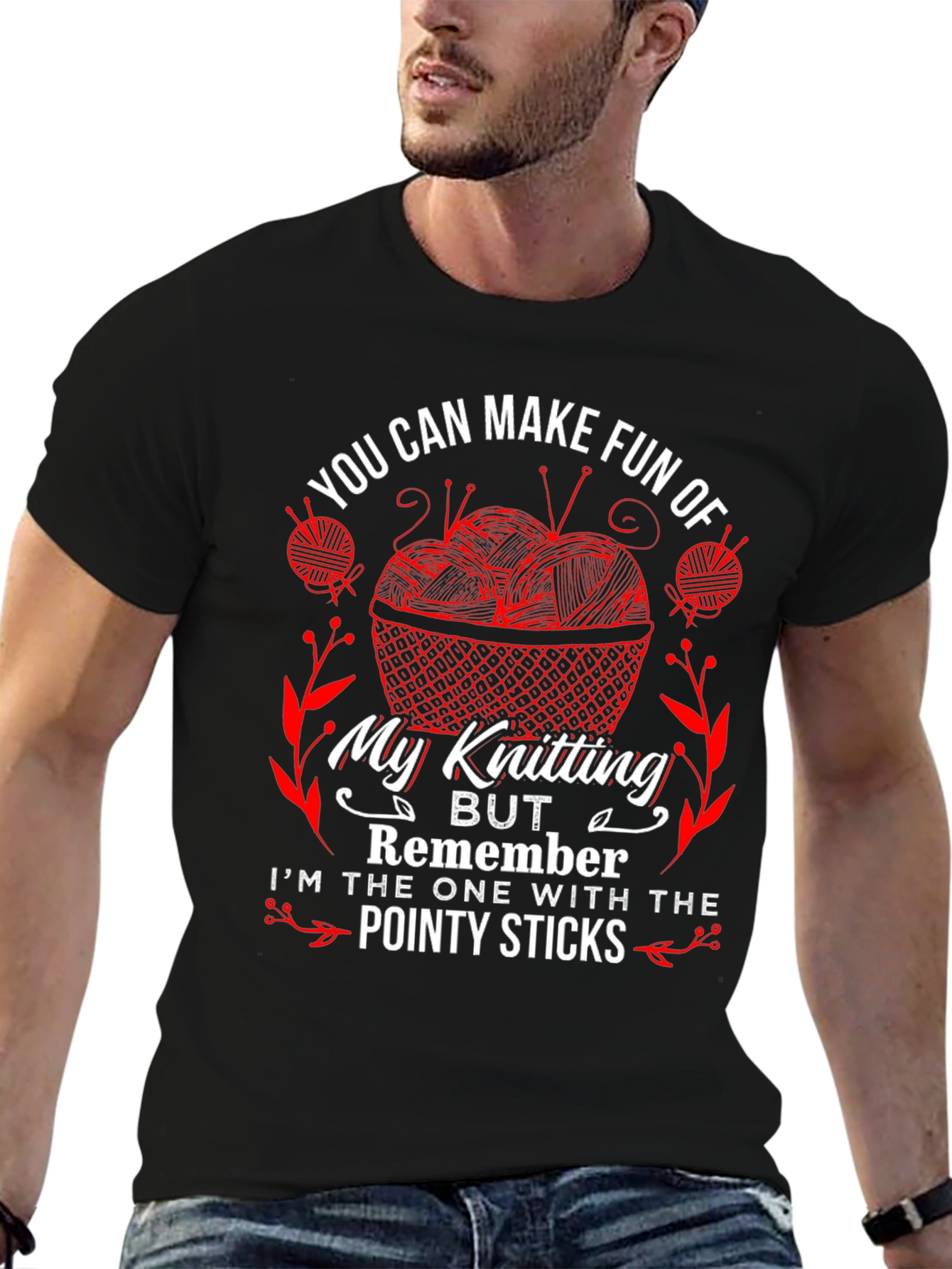 Knitting Humor T-Shirt - Pointy Sticks Design