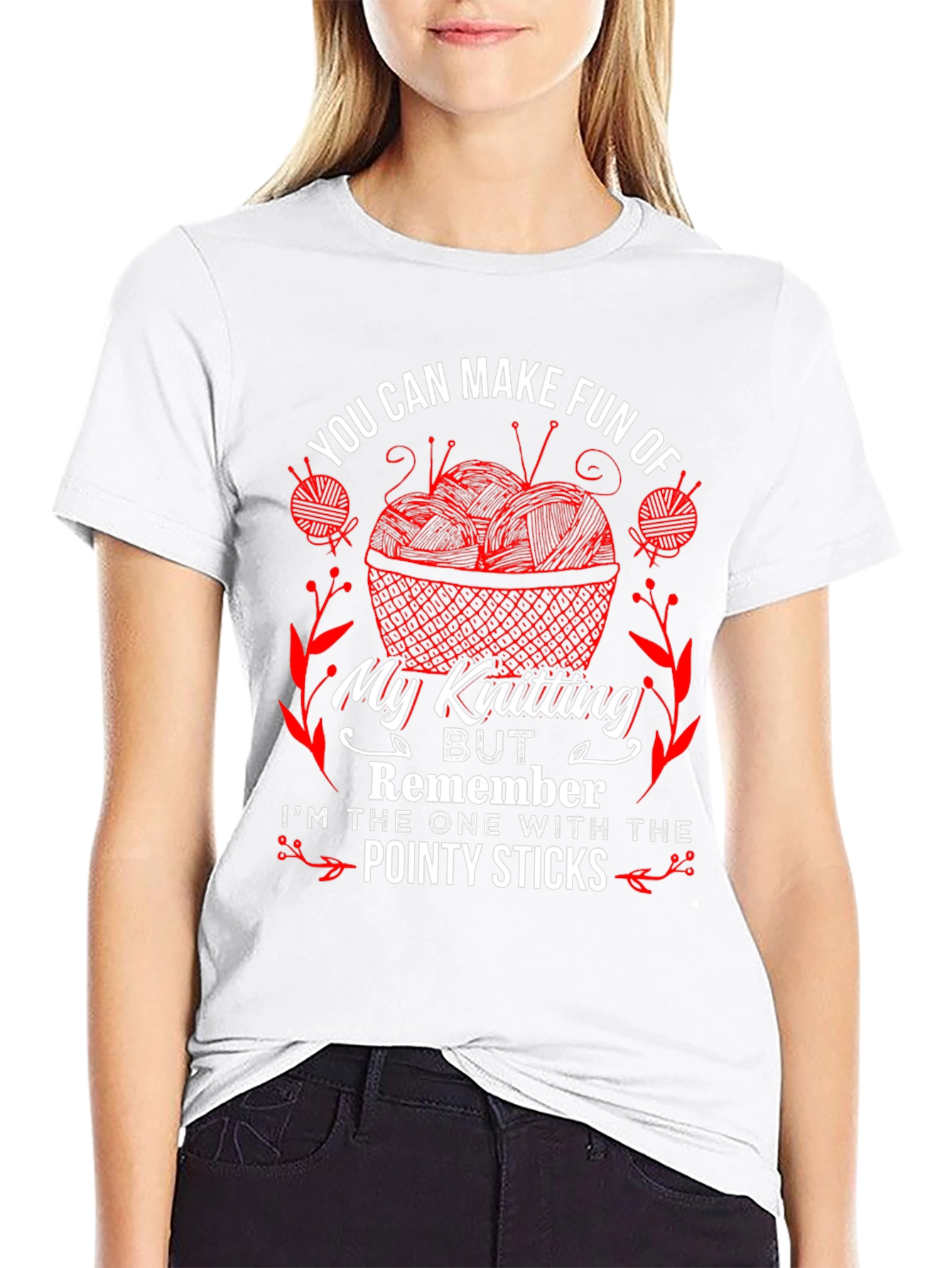 Knitting Humor T-Shirt - Pointy Sticks Design