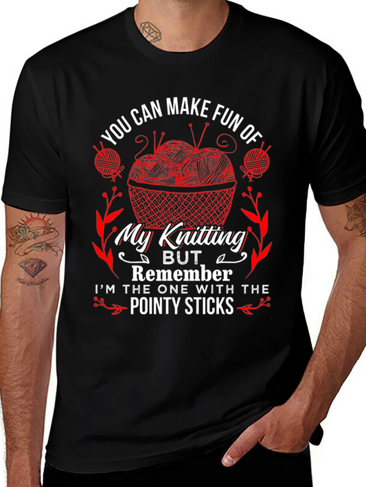 Knitting Humor T-Shirt - Pointy Sticks Design
