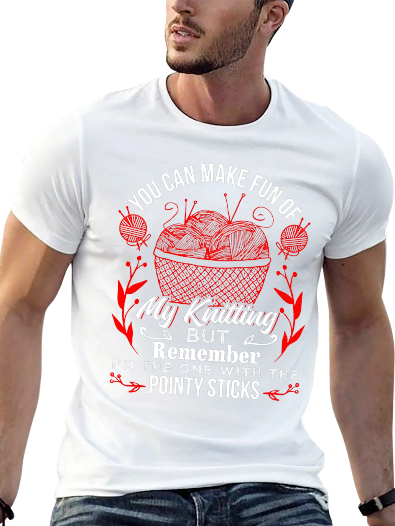 Knitting Humor T-Shirt - Pointy Sticks Design