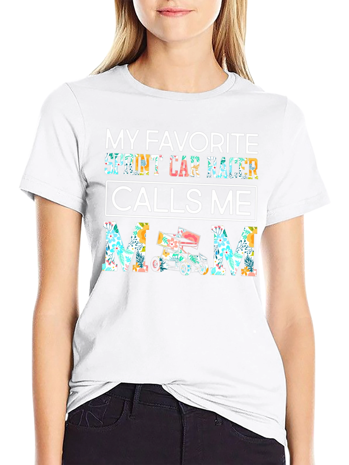 Sprint Car Racer Mom T-Shirt - Floral Design