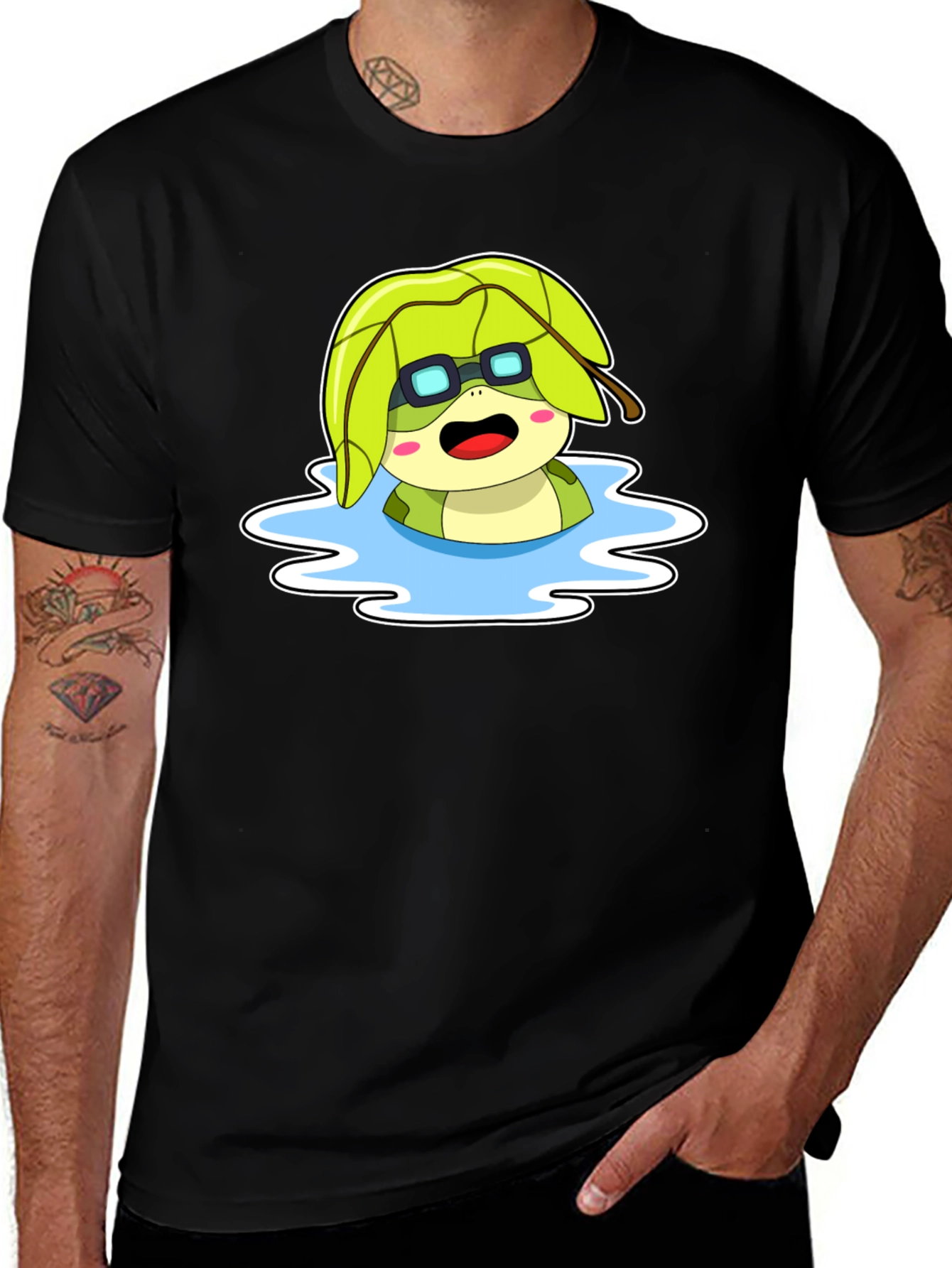 Cartoon Turtle in Water T-Shirt