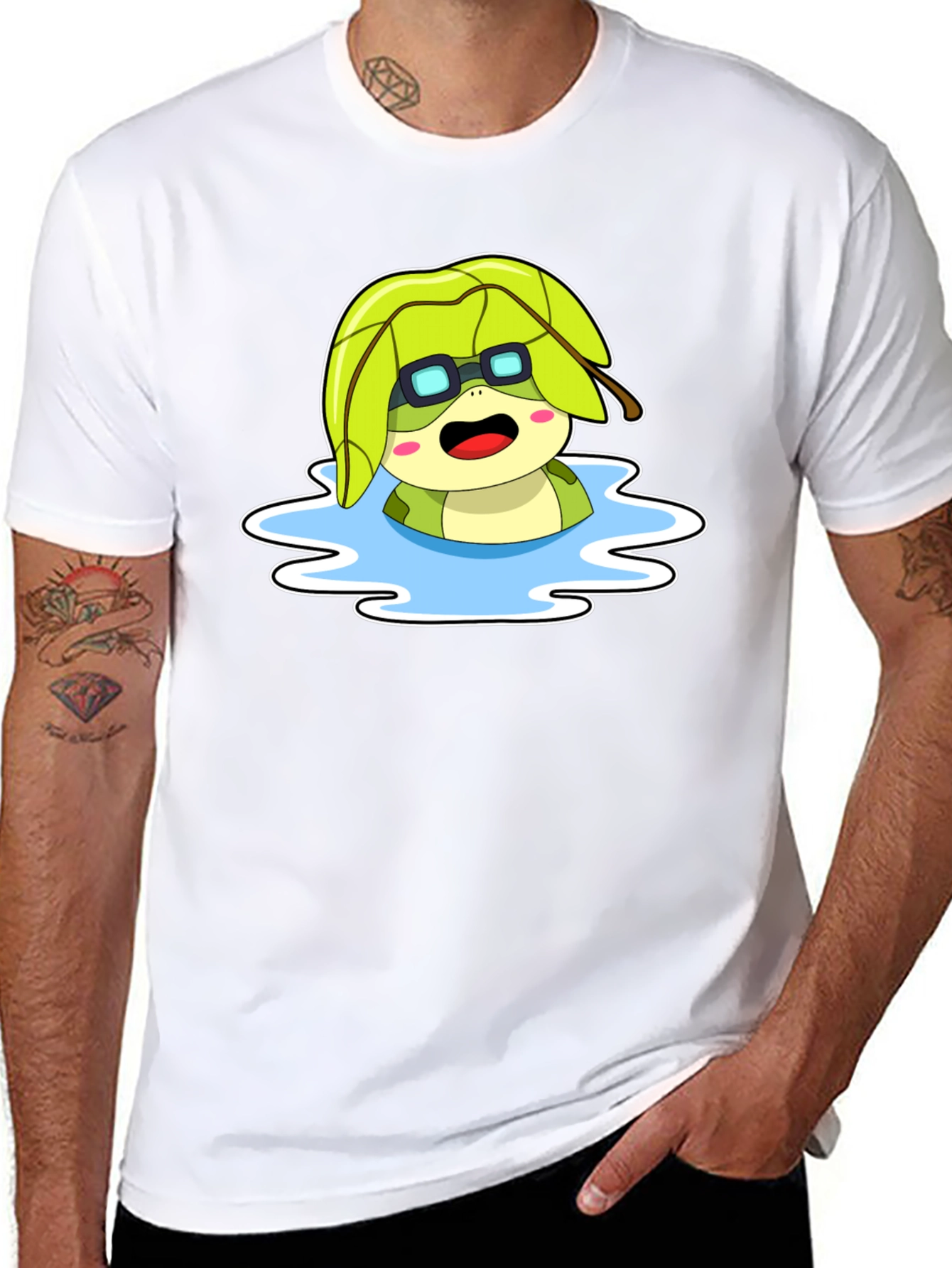 Cartoon Turtle in Water T-Shirt
