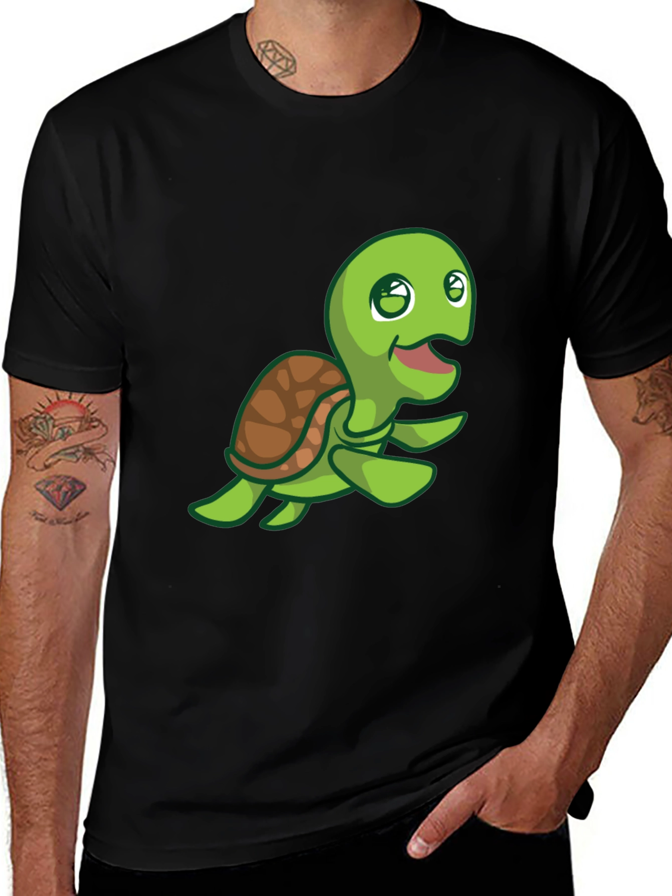 Cute Turtle Graphic Print Crew Neck T-Shirt