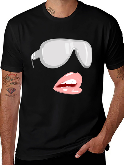 Sunglasses & Lips Graphic Tee - Stylish Black T-Shirt