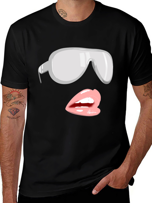 Sunglasses & Lips Graphic Tee - Stylish Black T-Shirt
